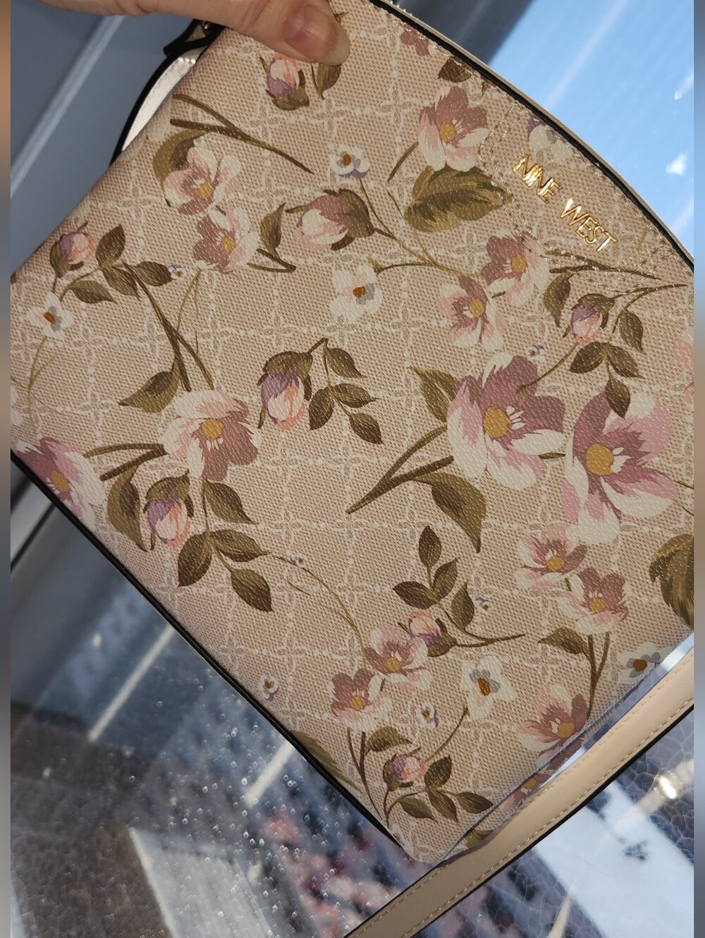 Nine West Floral Print Crossbody Bag in Blush Pink & Cream